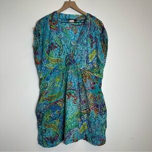 Lauren Ralph Lauren V-Neck Beach Pool Coverup, Size L, Blue Paisley